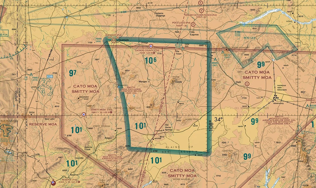 Shaded Blue Vignette on an aviation sectional chart